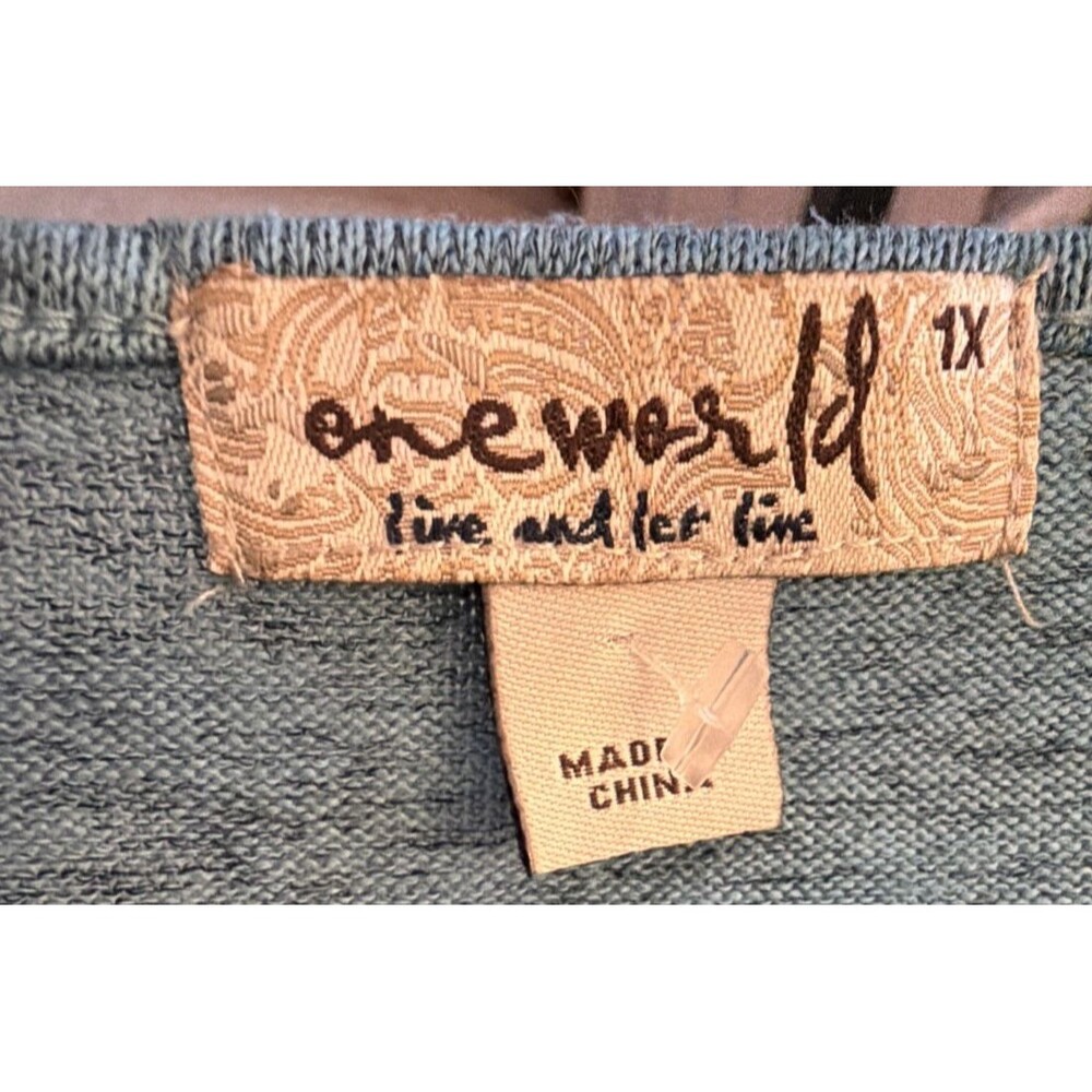 One World Women's 1X Teal Paisley Ombre Waterfall Cardigan Boho Open Front - Picture 3 of 8